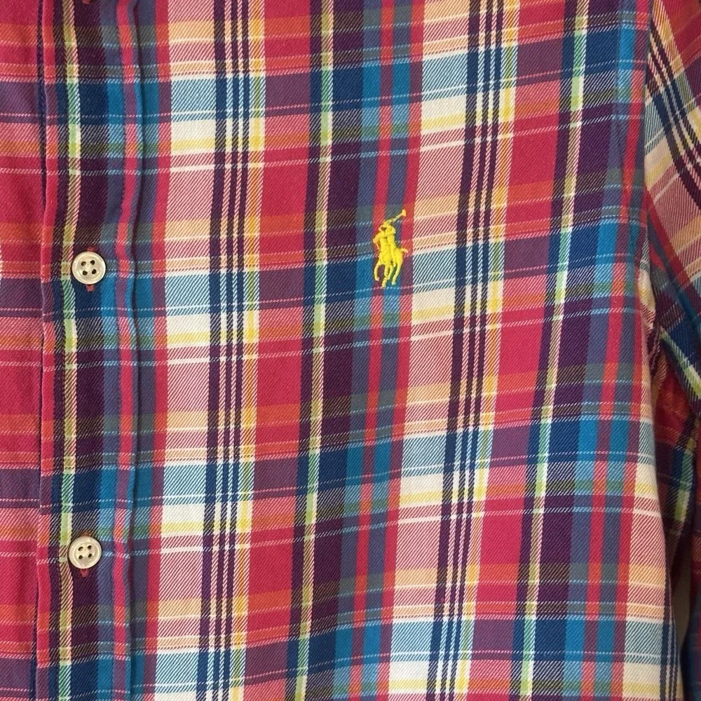 Ralph Lauren Shirt Colorful Pink‎ Plaid Pony Button Up Soft LS Boys Youth Sz 12